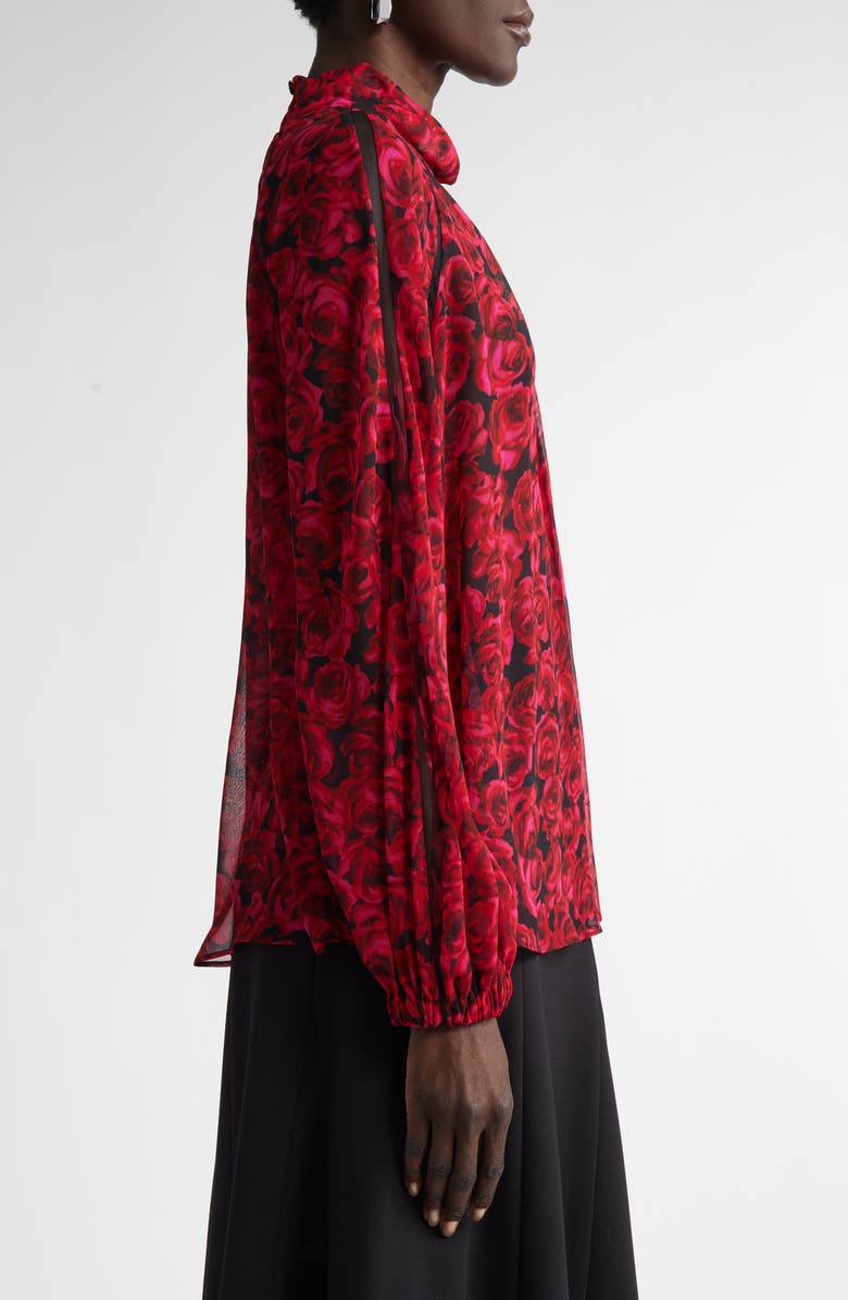 Carolina Herrera Floral Mock Neck Gathered Top, Alternate, color, Herrera Red Mul