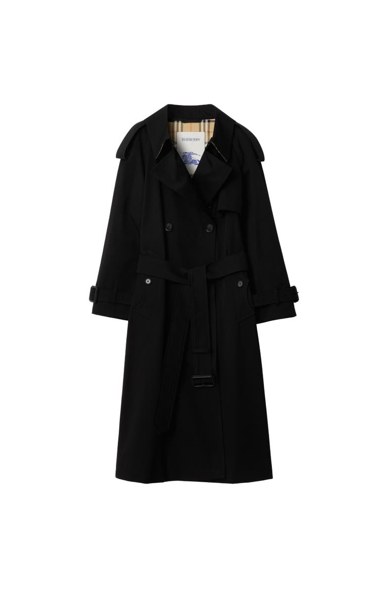 Burberry Long Cotton Canvas Fitzrovia Trench Coat, Alternate, color, Black