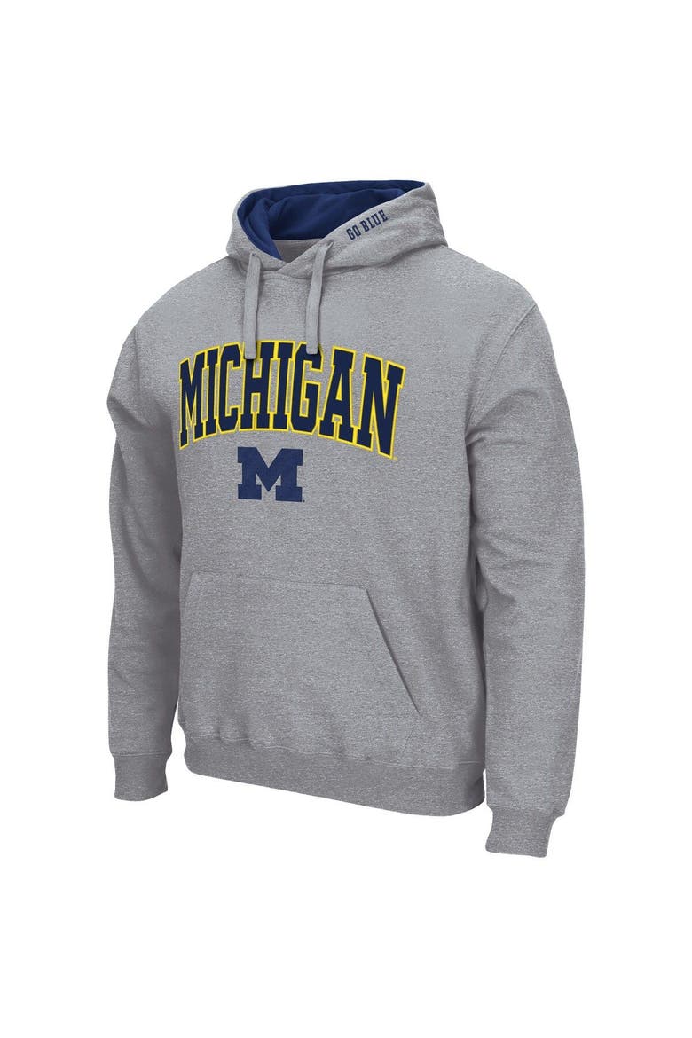 Men's Colosseum Heather Gray Michigan Wolverines Arch & Logo 3.0 Pullover Hoodie, Alternate, color, Heather Gray