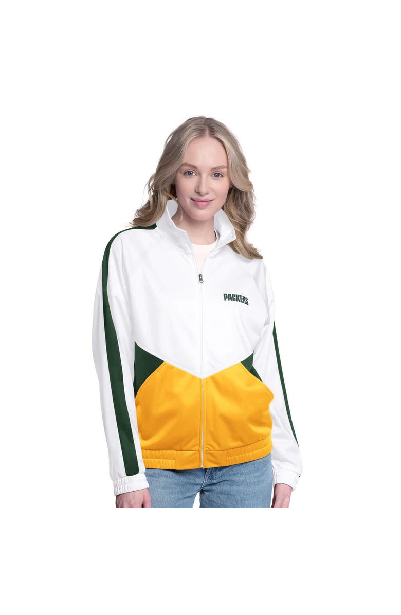 G-III 4HER BY CARL BANKS Women's G-III 4Her by Carl Banks White/Green Green Bay Packers Rally Rhinestone Full-Zip Track Jacket, Alternate, color, White
