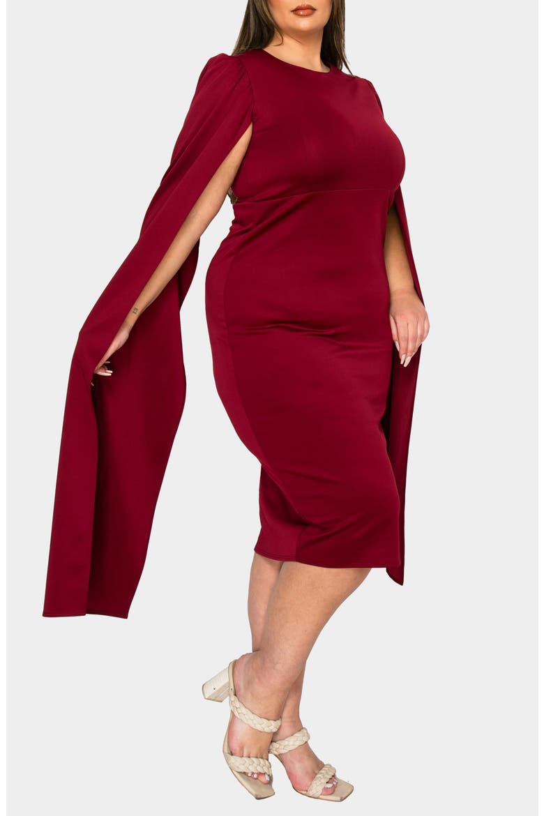 Naomi Cape Sleeve Midi Dress, Alternate, color, BURGUNDY