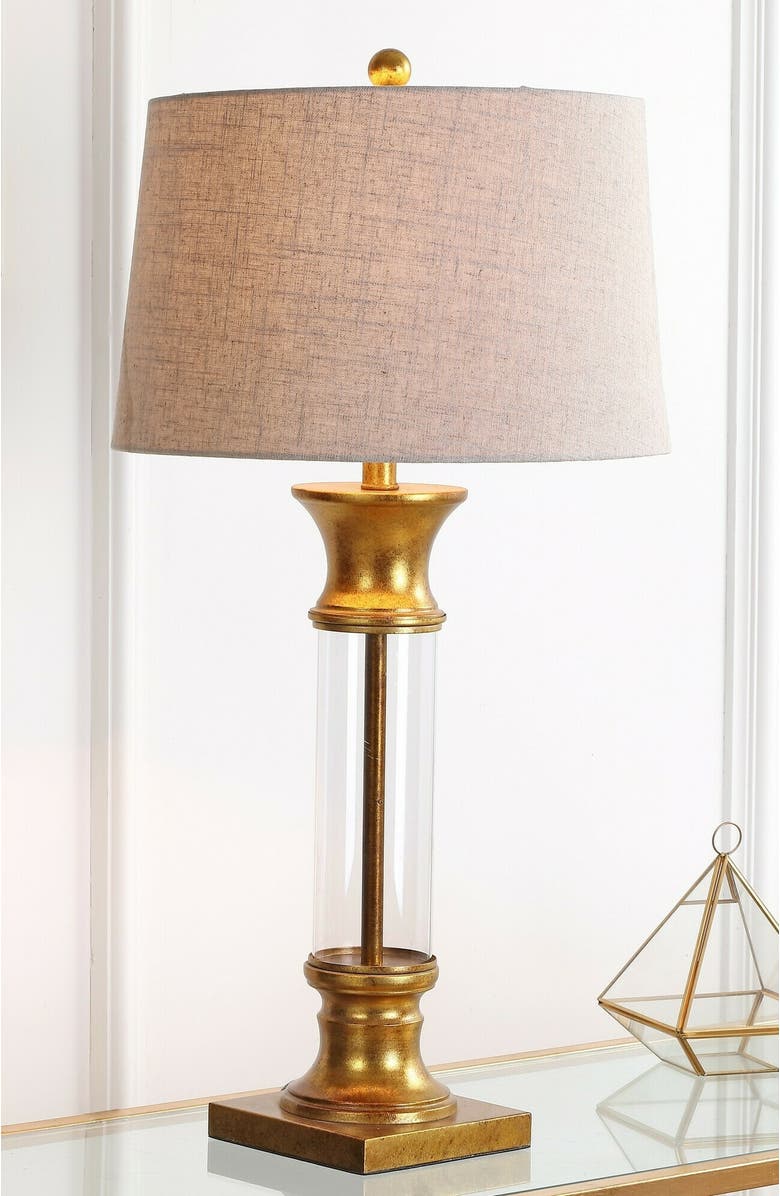 JONATHAN Y Hunter 32" Metal/Glass LED Table Lamp, Alternate, color, Gold/Clear