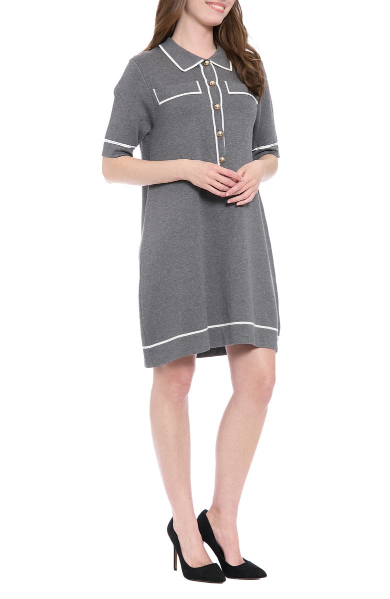 London Times Tipped Shift Dress, Alternate, color, Charcoal Grey/ Ivory