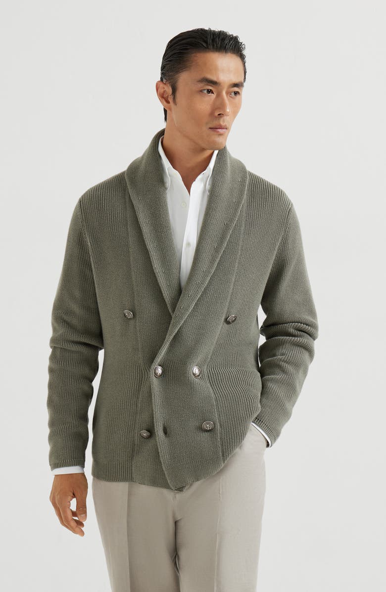 Brunello Cucinelli Cardigan with metal buttons, Alternate, color, Khaki