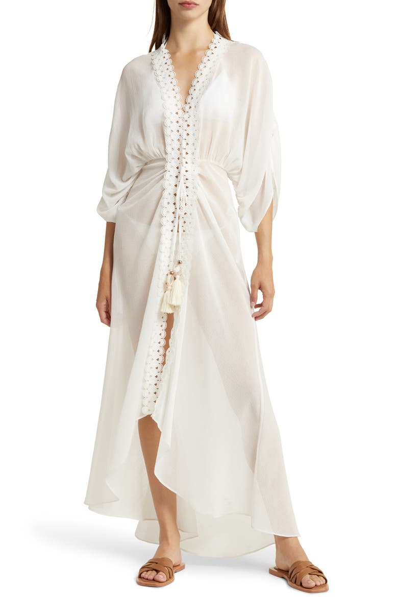 Ramy Brook Raelynn Lace Trim Cover-Up, Alternate, color, White