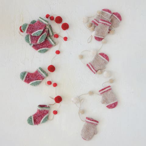 Felted Mittens & Pom Pom Garland with Jute