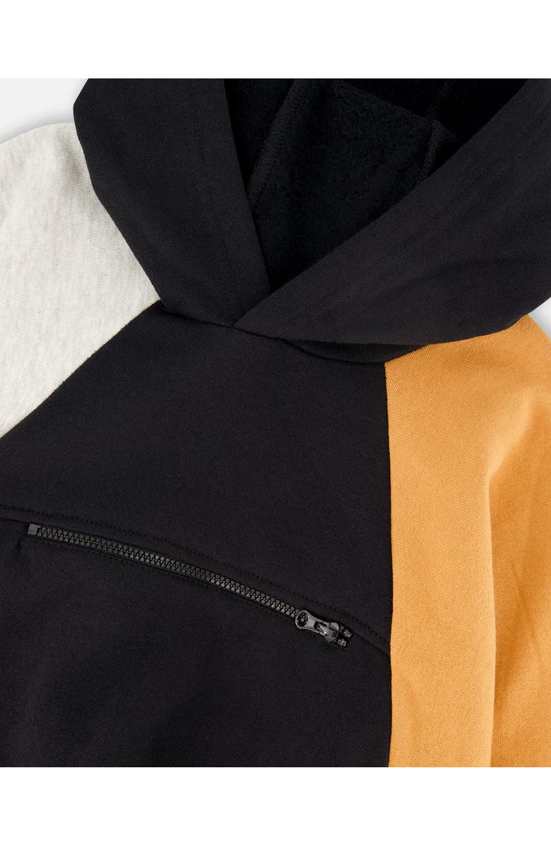 Deux par Deux Pullover Hooded Fleece Sweatshirt with Zip Pocket, Alternate, color, Black