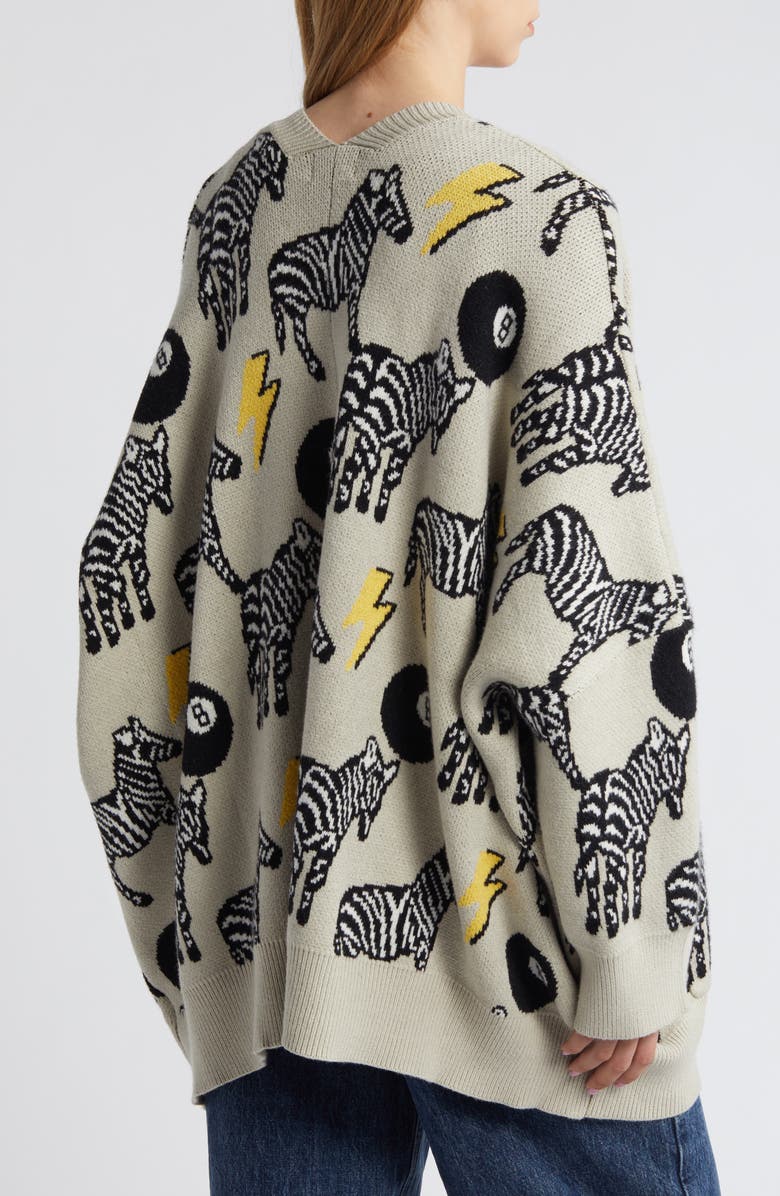 Dressed in Lala Zebra Jacquard Boxy Oversize Cardigan, Alternate, color,