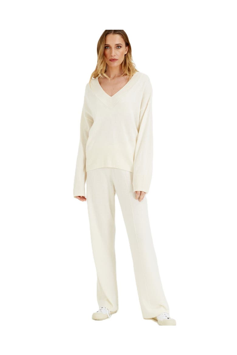 V Neck Wool Cashmere Slouchy Lightweight Sweater, Alternate, color, Cream
