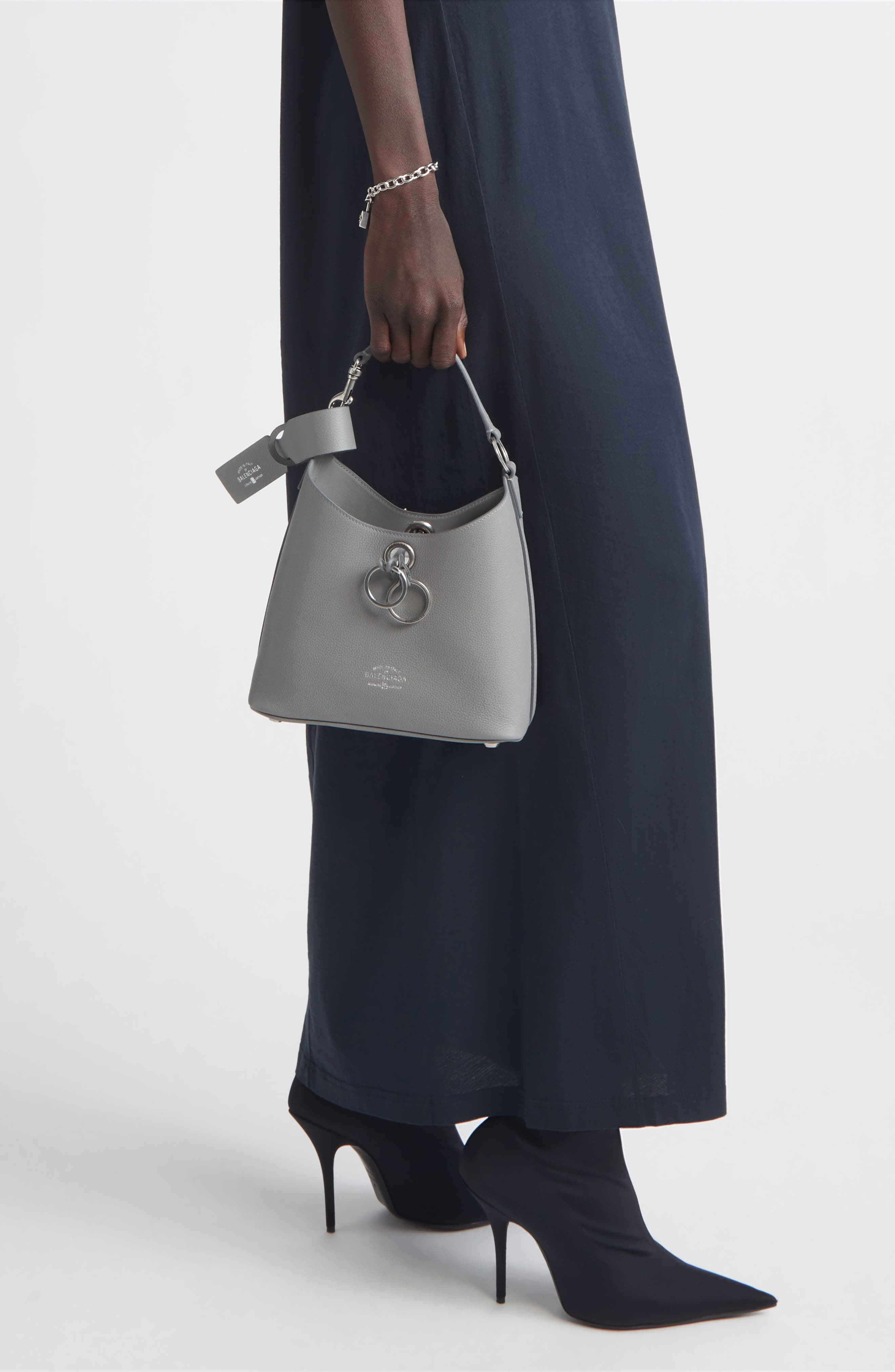 Small Carrie Grained Leather Hobo Bag, Alternate, color, 1108 BALENCIAGA GREY