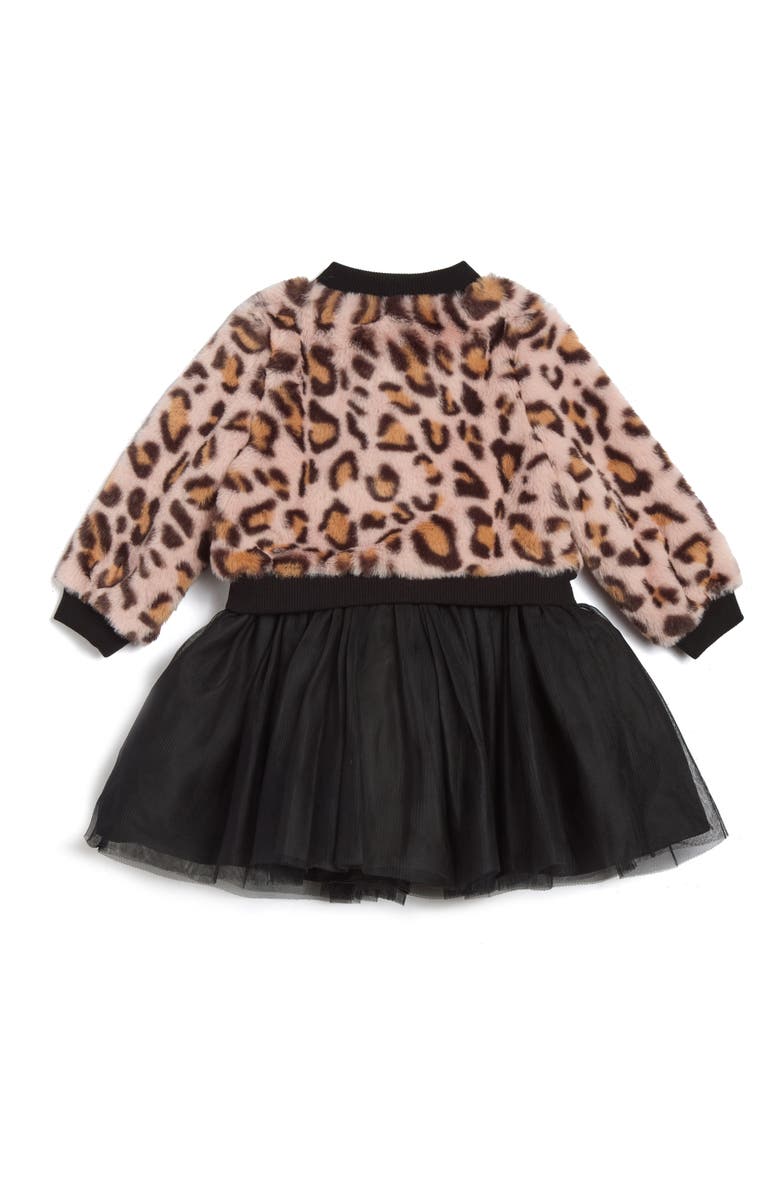 Pippa & Julie Maya Faux Fur Bomber Jacket, Party Dress & Bloomers Set, Alternate, color, 