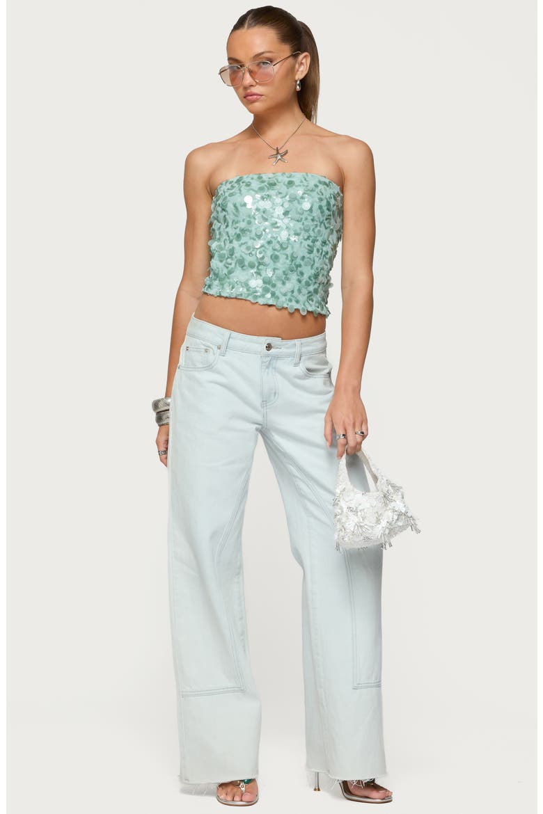 Brynn Paillette Strapless Crop Top, Alternate, color, SAGE