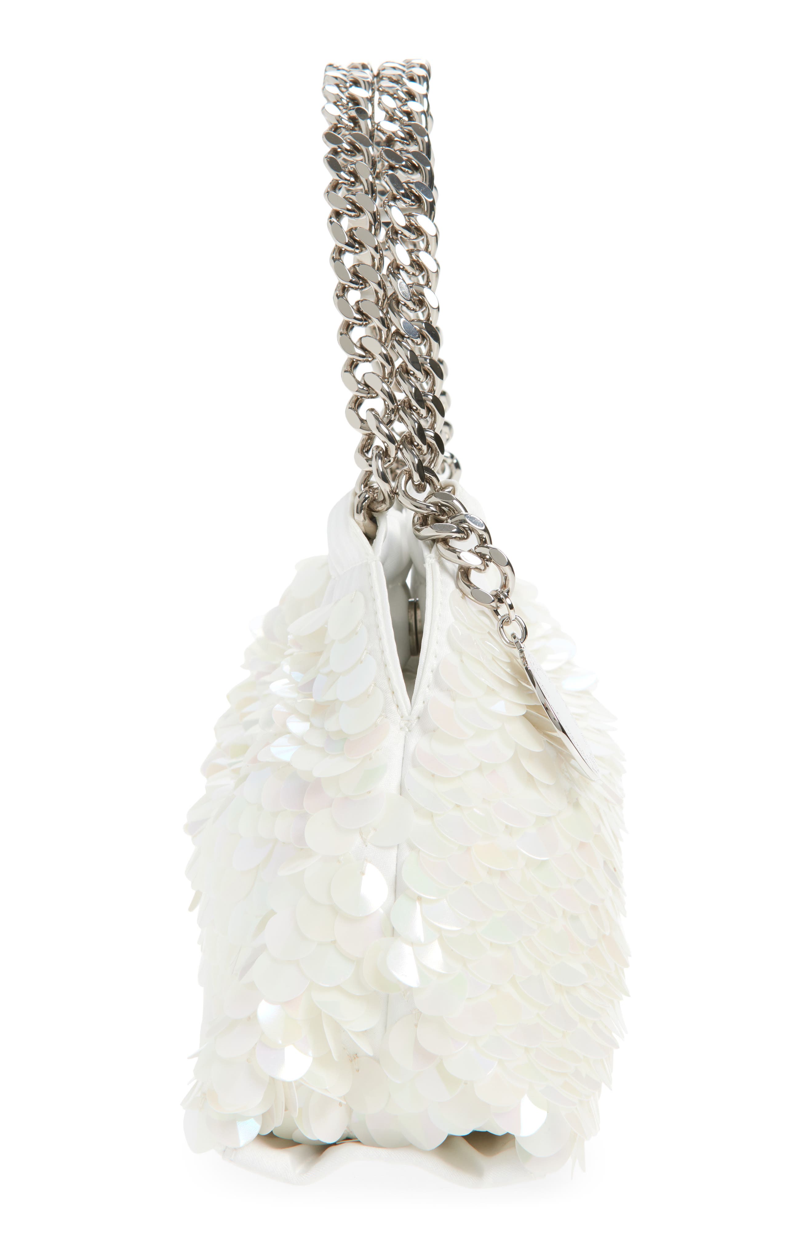 Stella McCartney Mini Falabella Sequin Drawstring Bag, Alternate, color, White