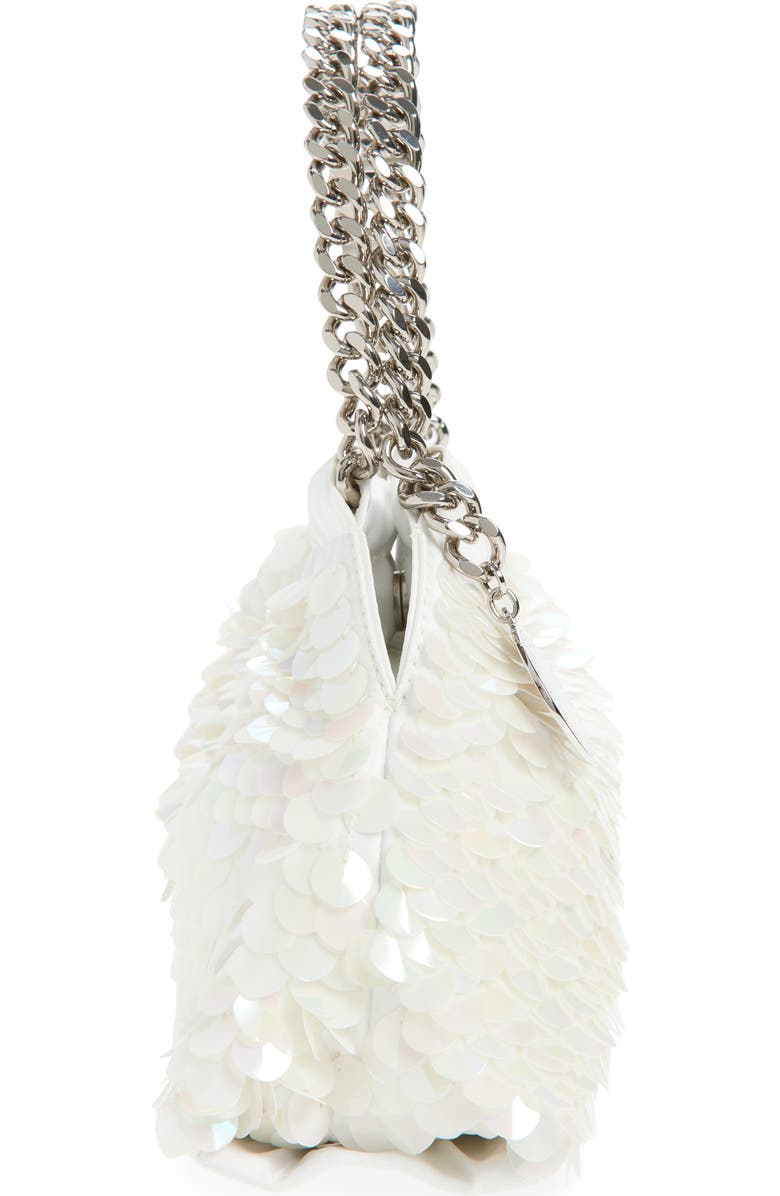 Stella McCartney Mini Falabella Sequin Drawstring Bag, Alternate, color, White