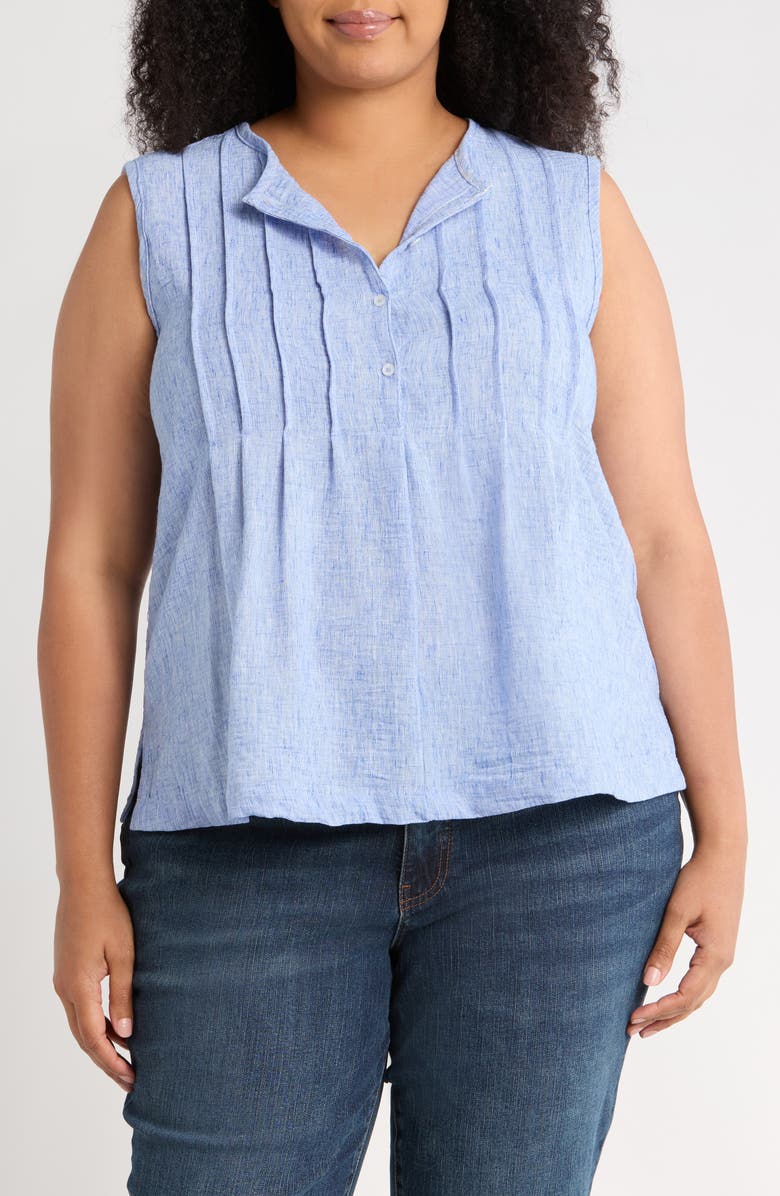 MAX STUDIO Crinkle Pintuck Top, Main, color, Chambray