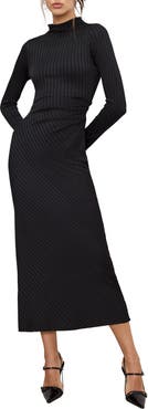 Good American Victorian Rib Long Sleeve Midi Dress