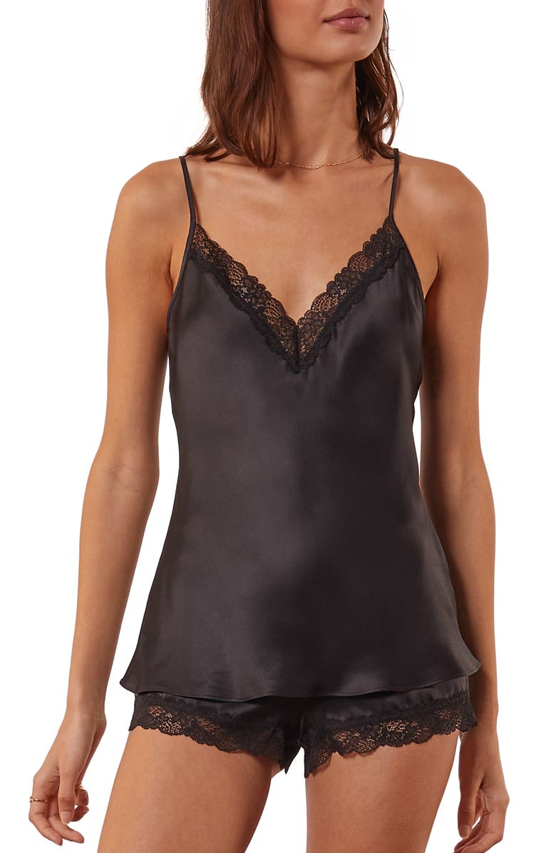 Etam Milky Lace Trim Silk Pajama Camisole, Main, color,