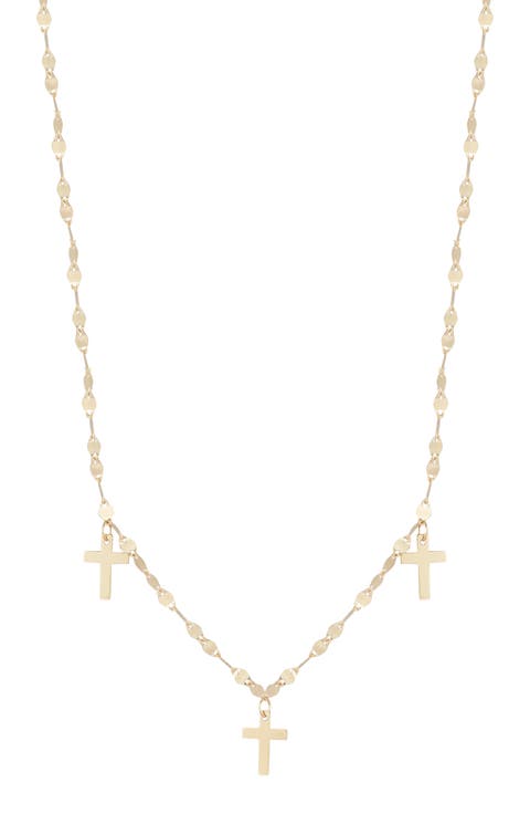 14K Yellow Gold Cross Charm Necklace