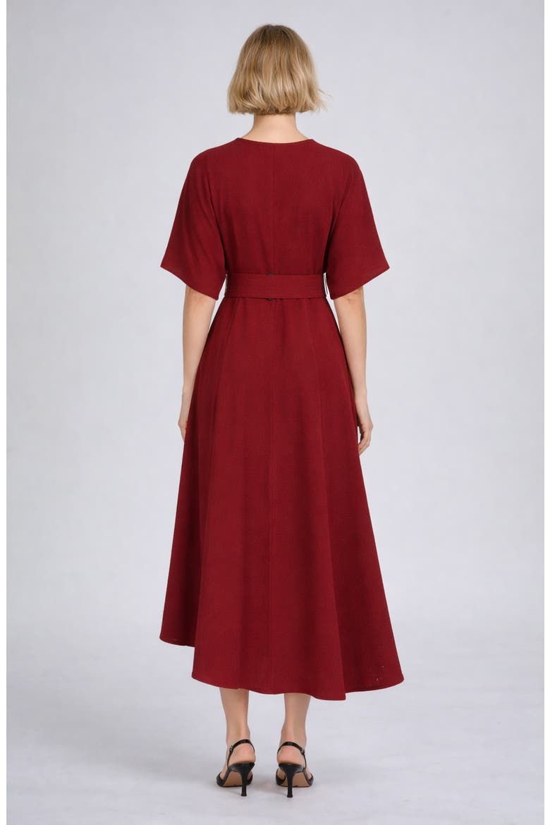 Belted Midi Dress, Alternate, color, WINE