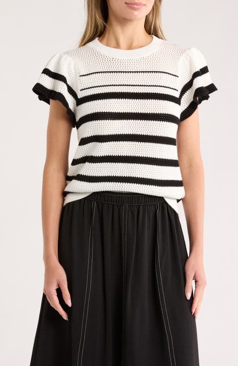 Ruffle Stripe Pointelle Sweater