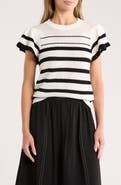 Adrianna Papell Ruffle Stripe Pointelle Sweater