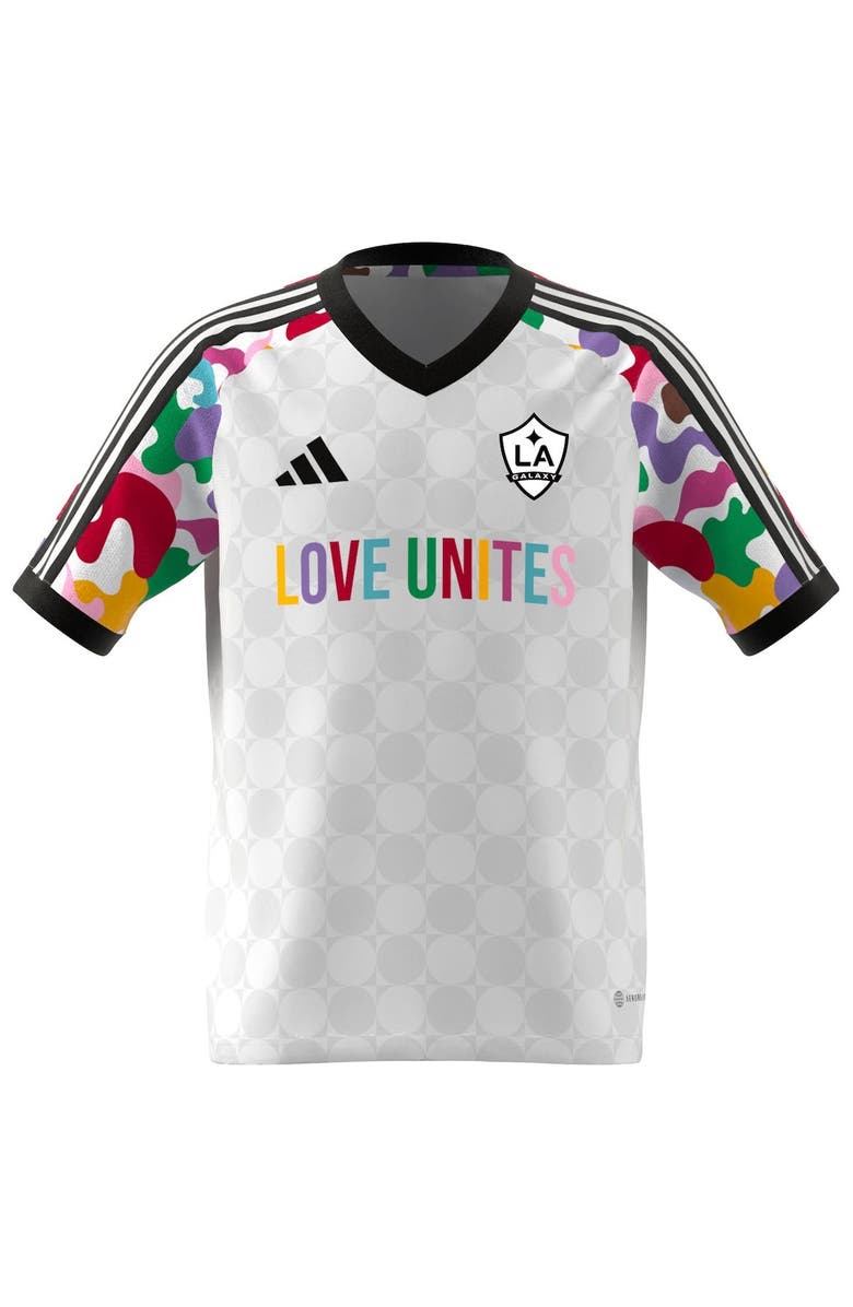 adidas Youth adidas  White LA Galaxy 2023 Pride Pre-Match Top, Alternate, color, 