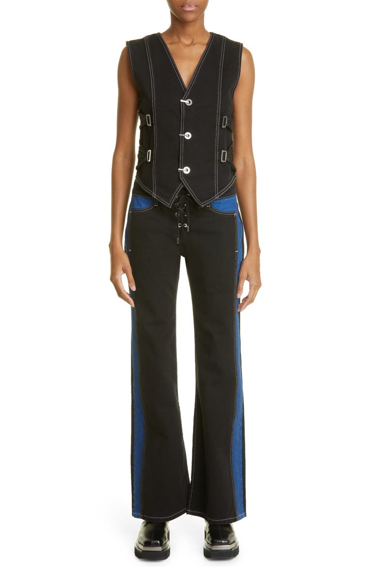 Fan Laced Organic Cotton Denim Vest, Alternate, color, BLACK