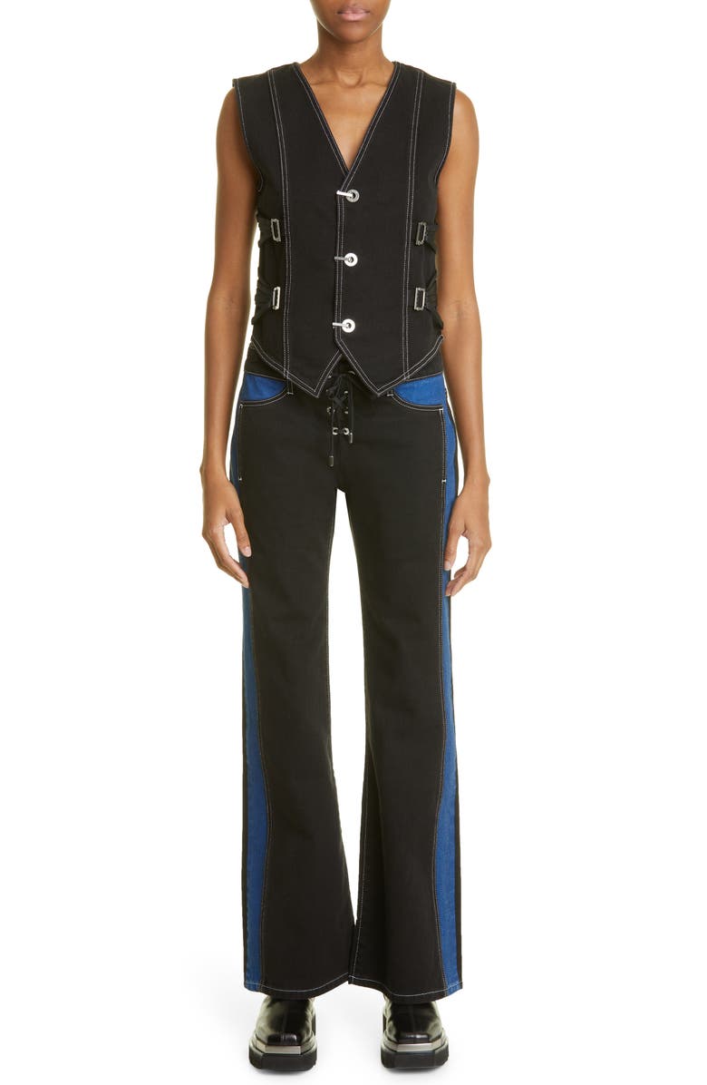 Dion Lee Fan Laced Organic Cotton Denim Vest, Alternate, color,