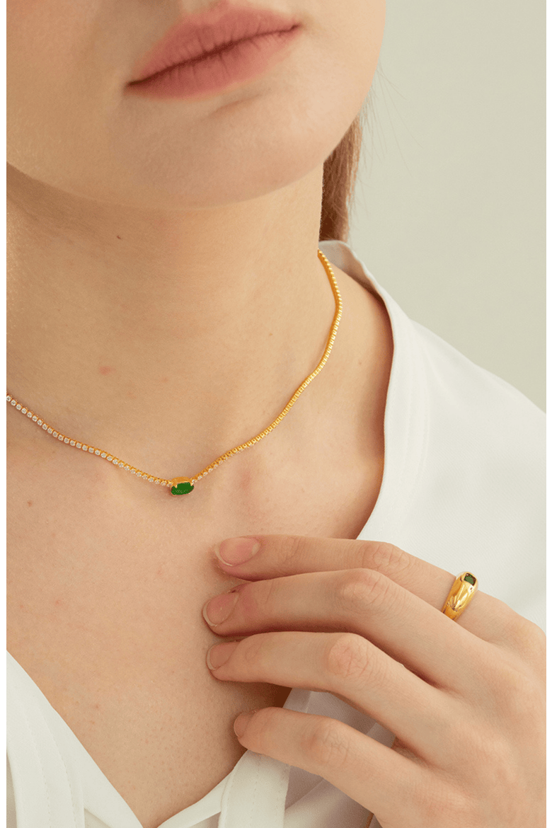 18k Gold Plated Sterling Silver Emerald Rectangle Necklace & Ring Set Gift Guide, Alternate, color, Gold