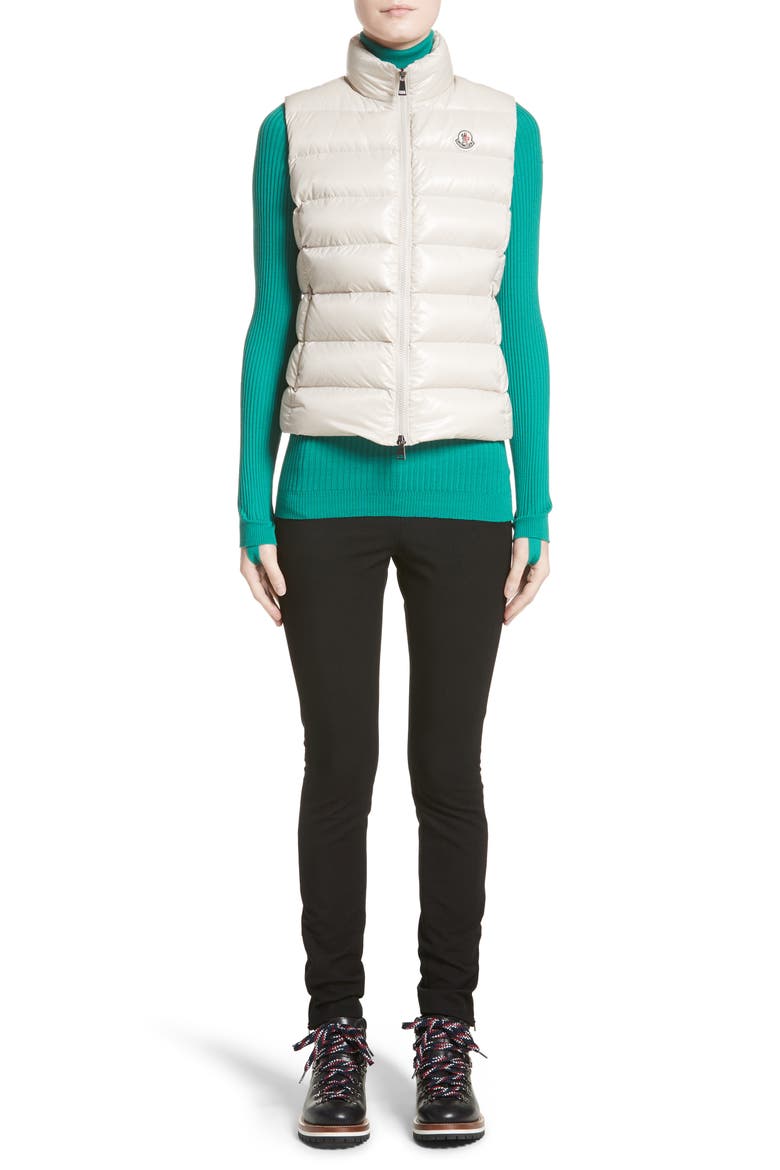 Ghany Water Resistant Shiny Nylon Down Puffer Vest, Alternate, color, IVORY