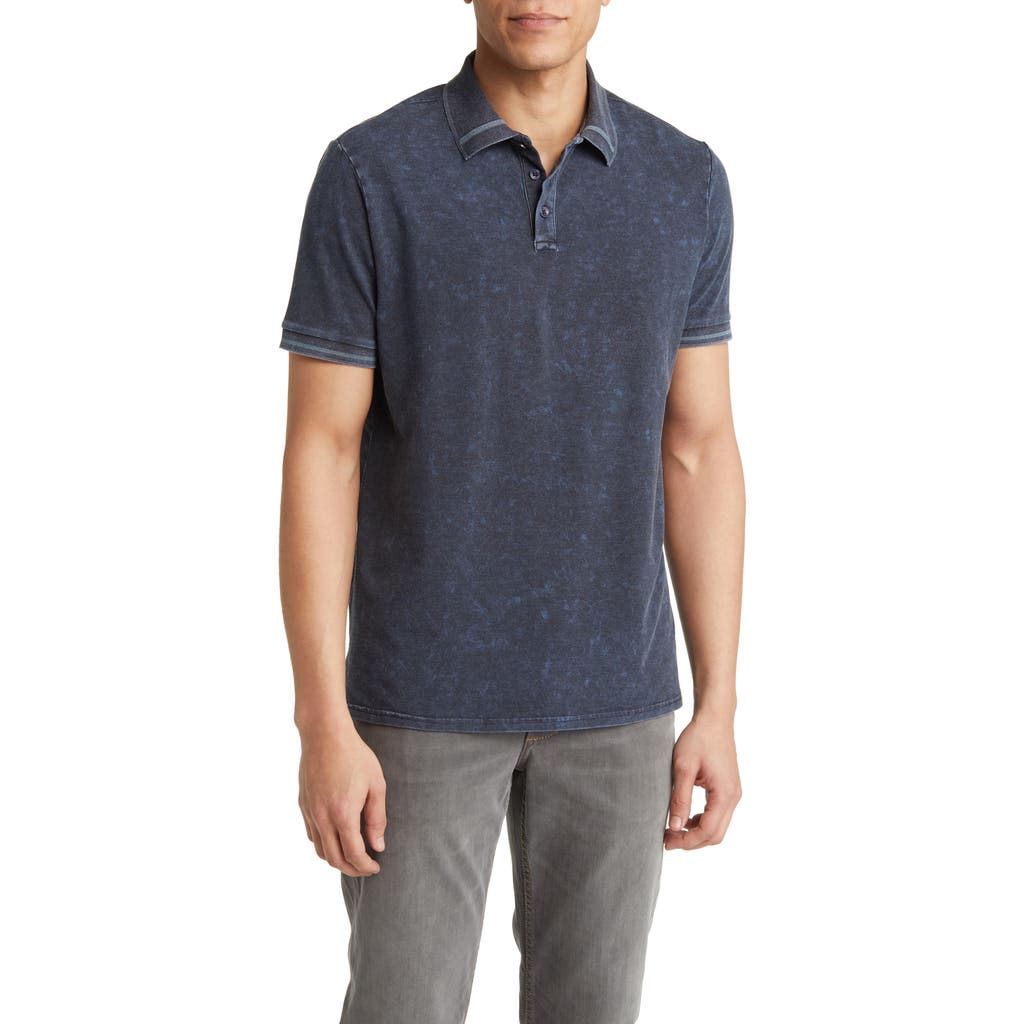 Stone Rose Tipped Acid Wash Performance Jersey Polo in Navy