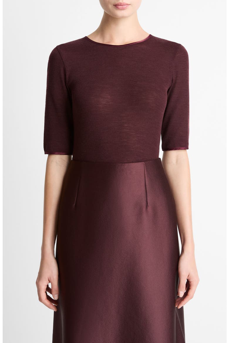 Satin Trim Wool Top, Main, color, OXBLOOD