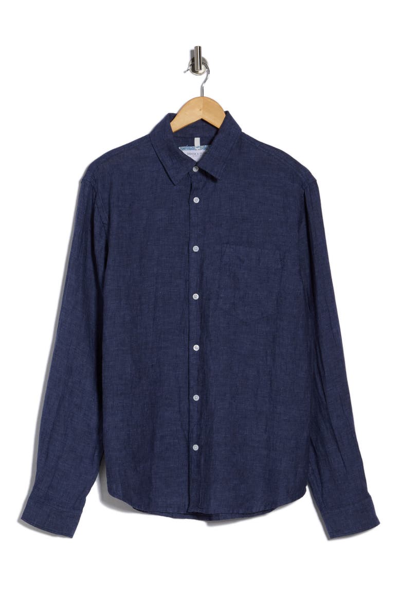 Linen Button-Up Shirt, Alternate, color, NAVY