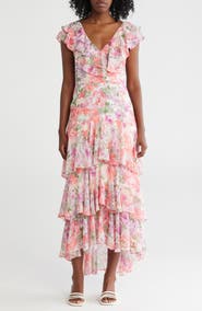 WAYF Floral Ruffle Tiered Dress