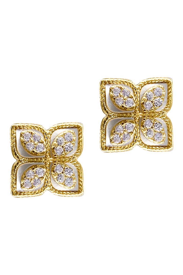 Renaissance Pavé Crystal Flower Stud Earrings, Main, color, WHITE