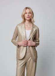 Majestic Filatures Stretch Metallic Linen One Button Blazer