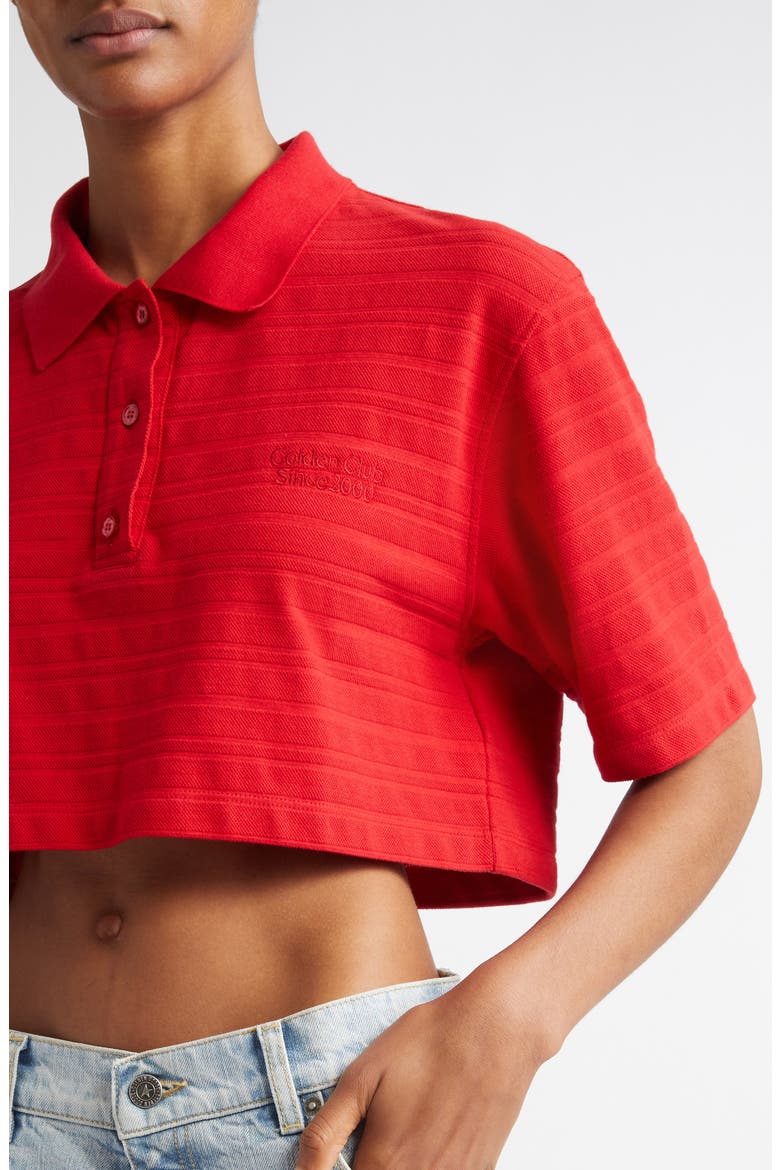 Textured Stripe Logo Embroidered Crop Polo, Alternate, color, HAUTE RED