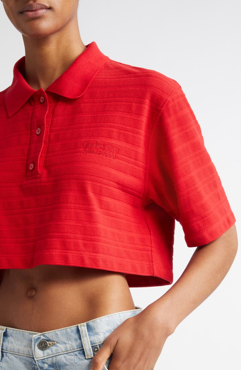 Golden Goose Textured Stripe Logo Embroidered Crop Polo, Alternate, color, Haute Red