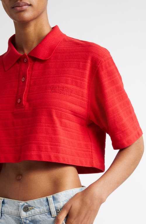 Golden Goose Textured Stripe Logo Embroidered Crop Polo In Haute Red