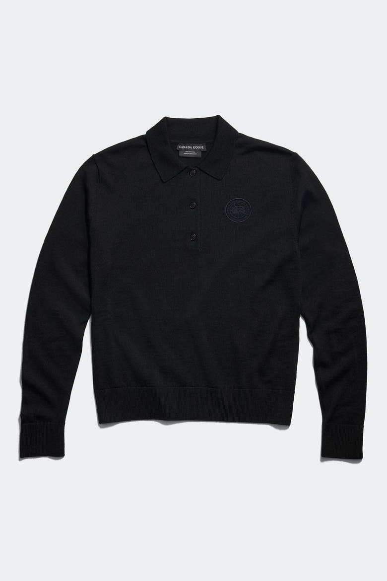 Melrose Knit Long Sleeve Polo, Main, color, Black