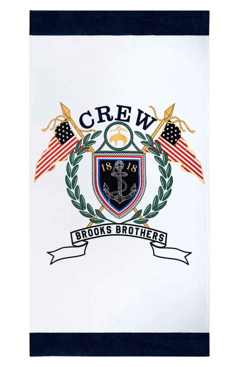 Brooks Brothers Logo Crest Cotton Beach Towel, Main, color, 
