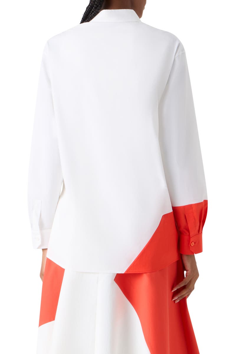 Akris Polygon Cotton Popling Button-Up Shirt, Alternate, color, Ecru Vermillion