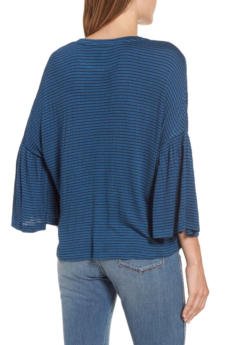 Stripe Bell Sleeve Tee, Alternate, color, BLUE DARK- BLACK BLOOM STRIPE