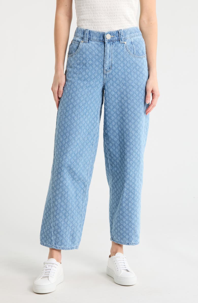 Democracy Picked Jacquard Barrel Leg Jeans, Main, color, Light Blue Artisanal