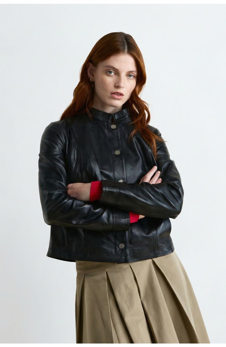 FURNIQ UK Amelia Leather Jacket, Main, color, Black