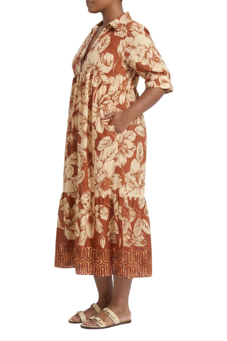 Floral Tiered A-Line Midi Dress, Alternate, color, RUST/ CREAM
