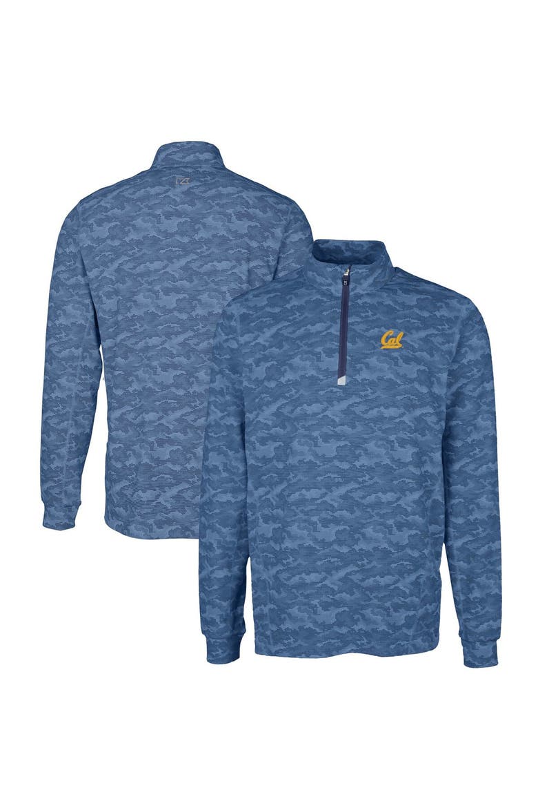 Men's Cutter & Buck Navy Cal Bears Big & Tall Traverse Camo Print Stretch Quarter-Zip Pullover Top, Main, color, Navy