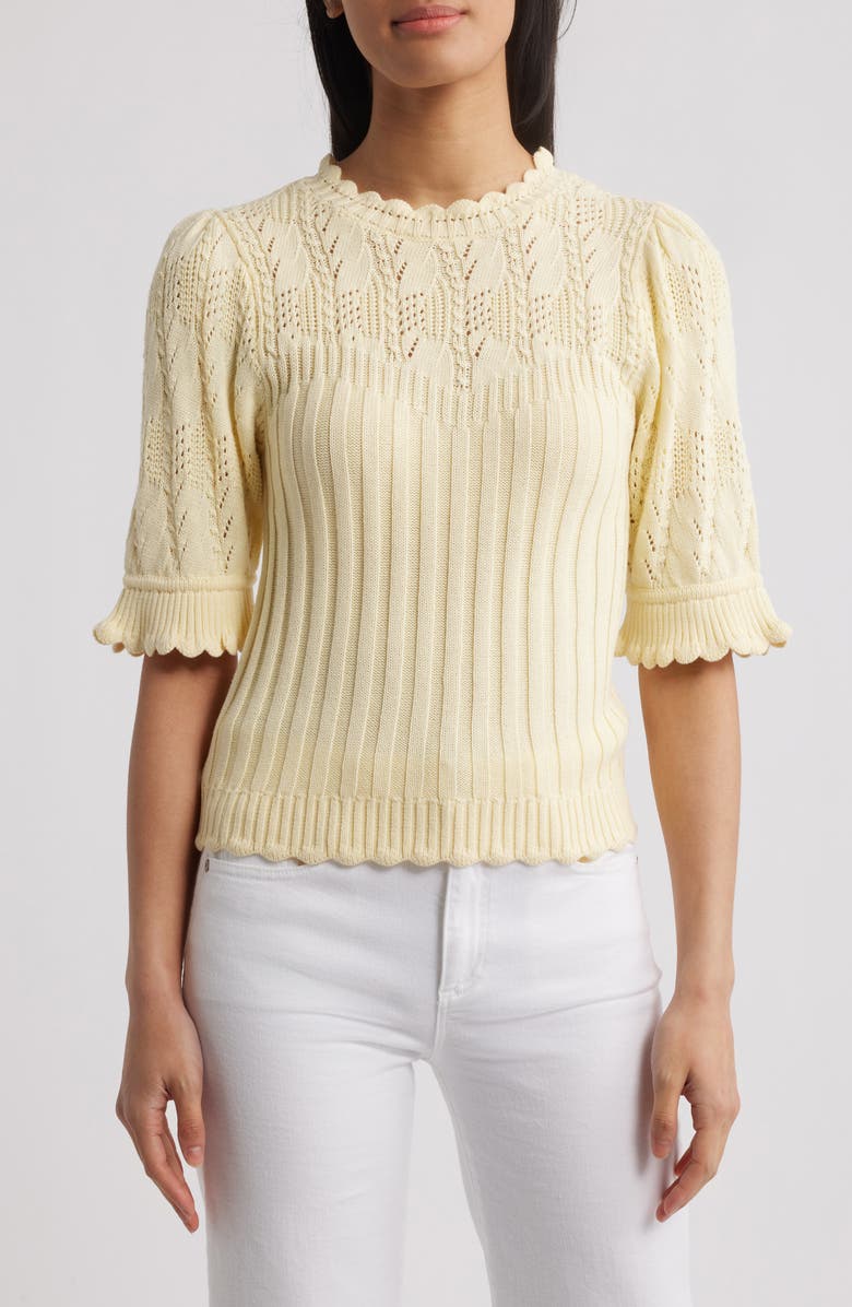 Wit & Wisdom Mixed Stitch Elbow Sleeve Sweater, Main, color, Butter Cream