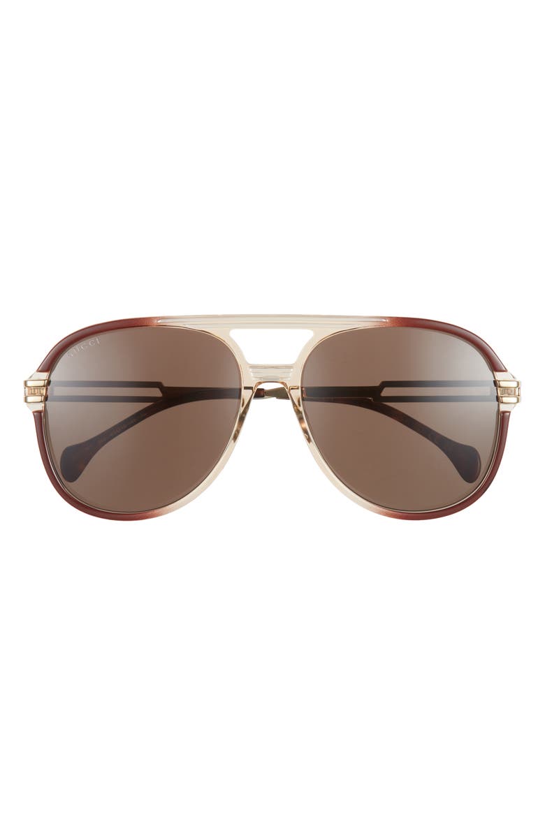 Gucci 61mm Aviator Sunglasses, Main, color, Brown Gold Brown