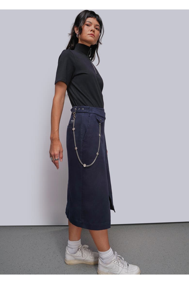 Essential Denim Utility Wrap Skirt, Alternate, color, NAVY